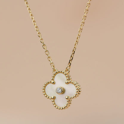 [：Polaidi Jewelry]CLOVER 15MM DIAMOND GOLD MOTHER OF PEARL NECKLACE