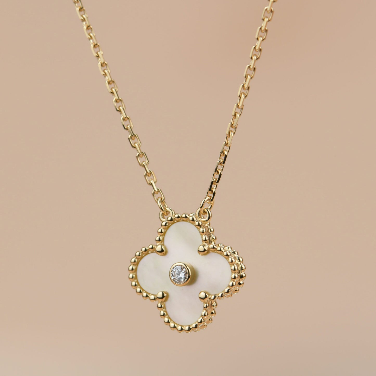[Polaidi Jewelry]CLOVER 15MM DIAMOND GOLD MOTHER OF PEARL NECKLACE