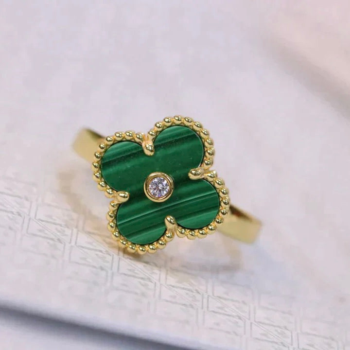 [Polaidi Jewelry]CLOVER MALACHITE RING GOLD DIAMOND