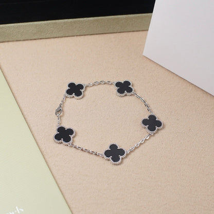 [：Polaidi Jewelry]CLOVER 5 MOTIF ONYXS  BRACELET SILVER