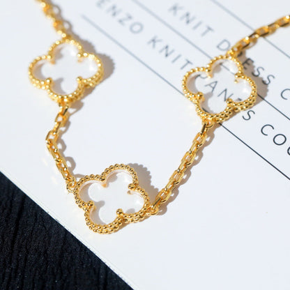 [：Polaidi Jewelry]CLOVER 5 MOTIF ROCK CRYSTAL PINK GOLD BRACELET