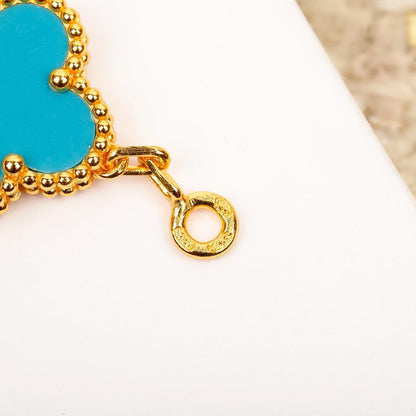 [：Polaidi Jewelry]CLOVER 5 MOTIF TURQUOISE DIAMOND GOLD BRACELET