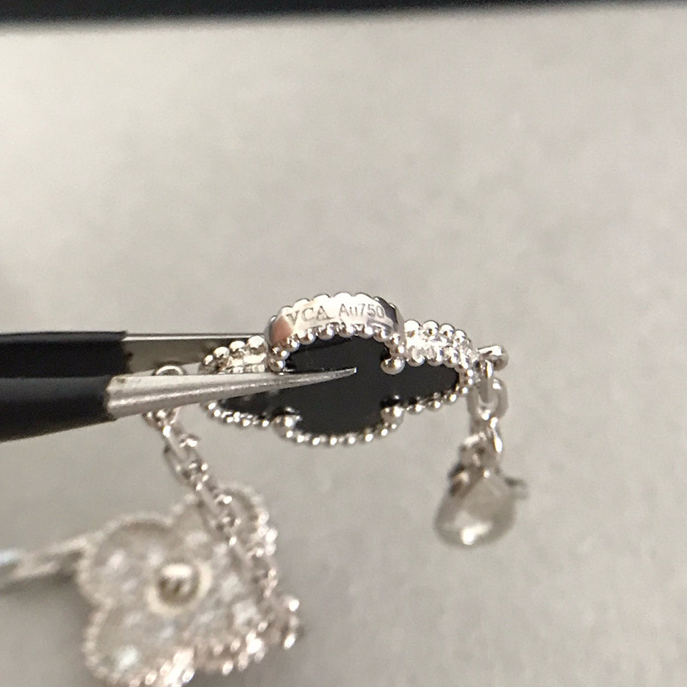 [：Polaidi Jewelry]CLOVER 5 MOTIF ONYXS DIAMOND BRACELET SILVER