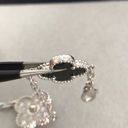 [：Polaidi Jewelry]CLOVER 5 MOTIF ONYXS DIAMOND BRACELET SILVER