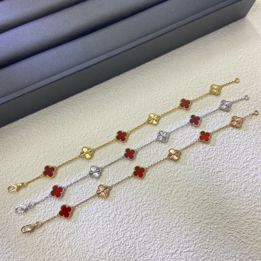 [Polaidi Jewelry]CLOVER 6 MOTIF RED AGATE LASER BRACELET