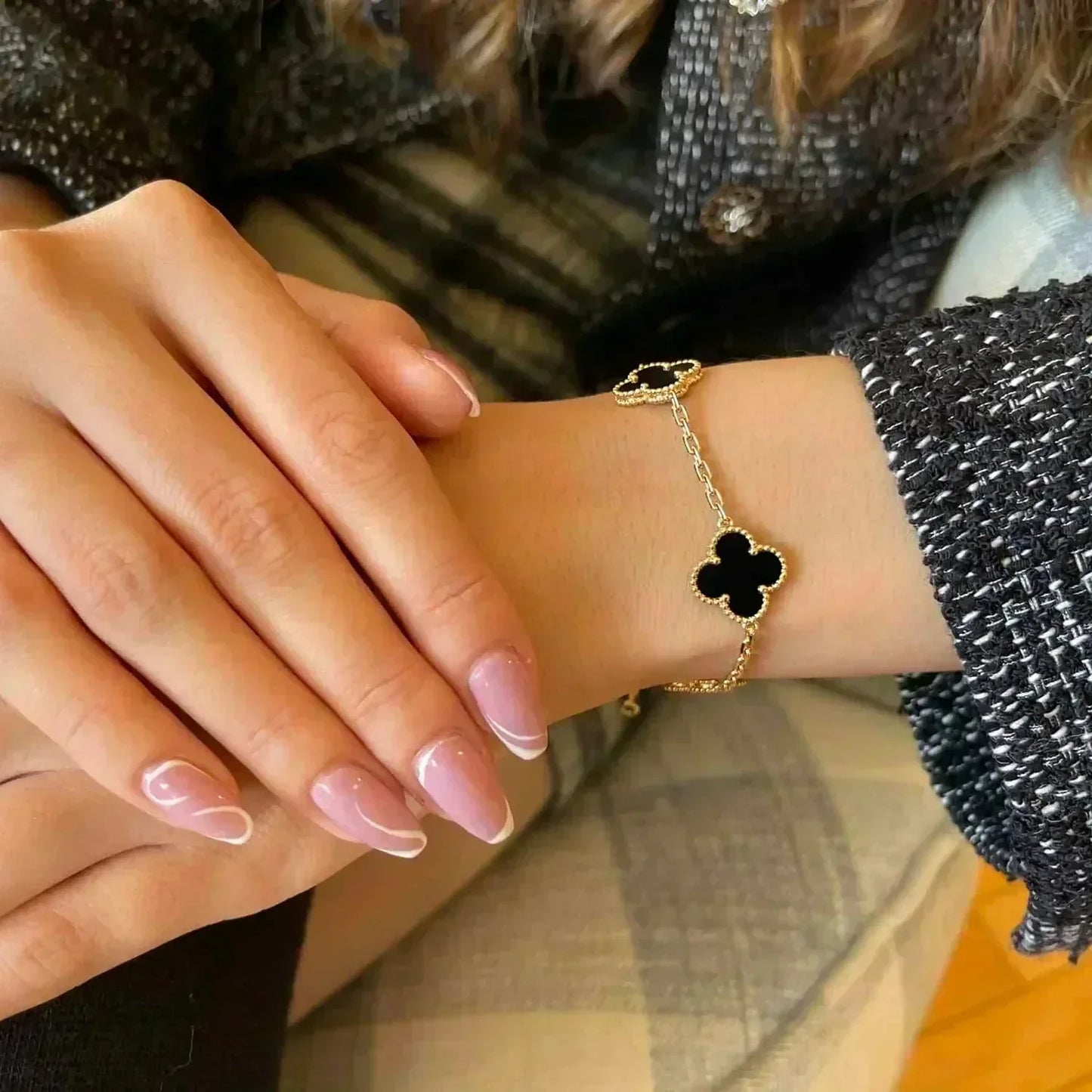 [：Polaidi Jewelry]CLOVER  5 MOTIFS BLACK ONYX BRACELET