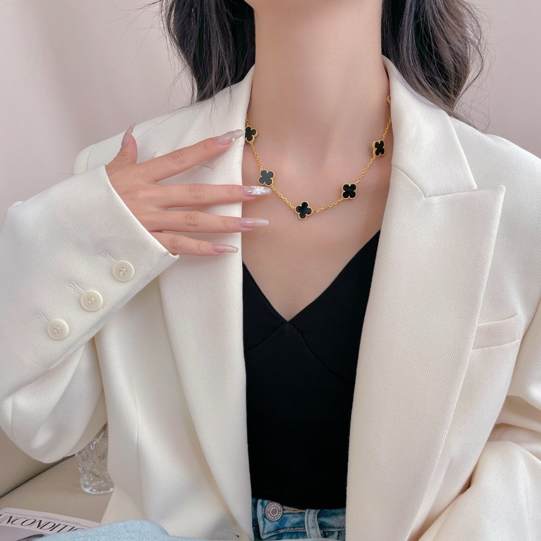[：Polaidi Jewelry]CLOVER 10 MOTIFS ONYX NECKLACE