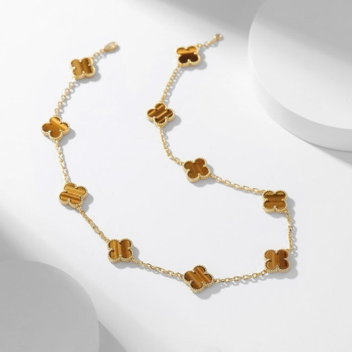[Polaidi Jewelry]CLOVERS THE 10-MOTIFS TIGER EYE NECKLACE