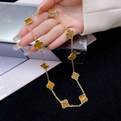 [Polaidi Jewelry]CLOVERS THE 10-MOTIFS TIGER EYE NECKLACE