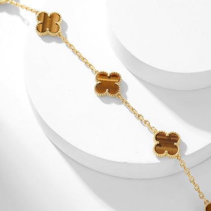 [：Polaidi Jewelry]CLOVER 10 MOTIFS TIGER EYE NECKLACE