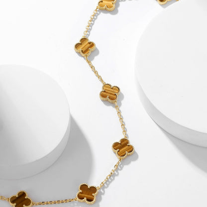 [：Polaidi Jewelry]CLOVER 10 MOTIFS TIGER EYE NECKLACE