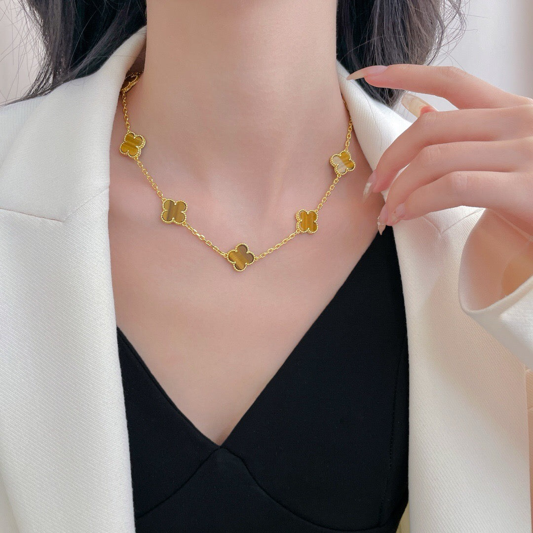 [：Polaidi Jewelry]CLOVER 10 MOTIFS TIGER EYE NECKLACE