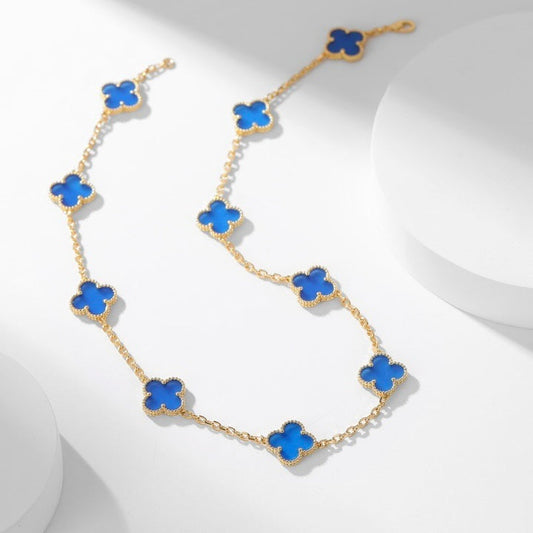 [Polaidi Jewelry]CLOVERS THE 10-MOTIFS BLUE AGATE NECKLACE