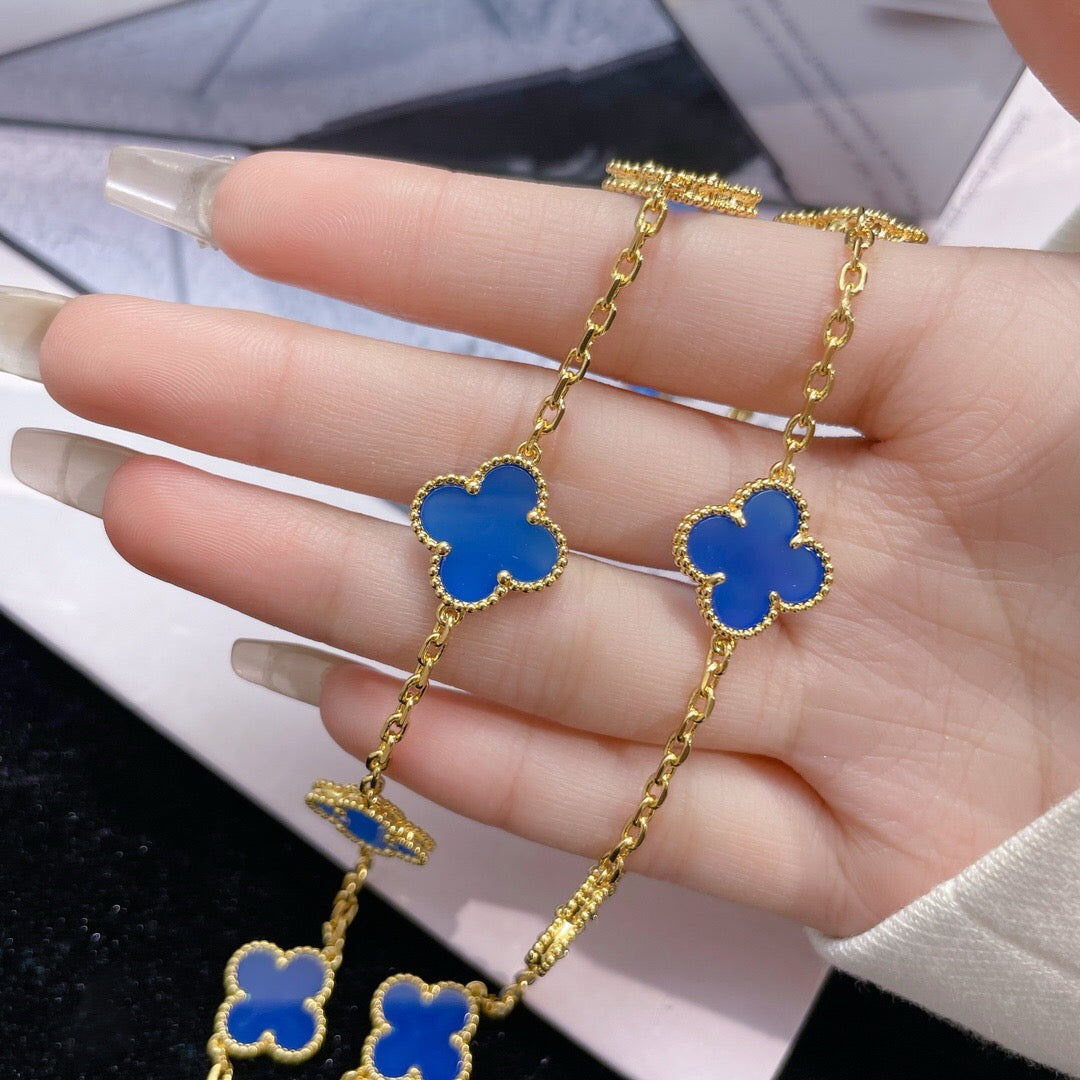[Polaidi Jewelry]CLOVERS THE 10-MOTIFS BLUE AGATE NECKLACE
