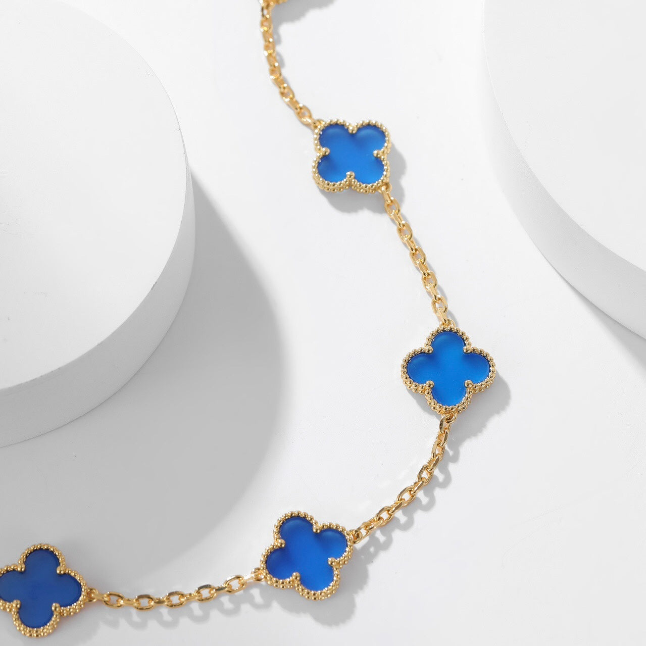 [Polaidi Jewelry]CLOVERS THE 10-MOTIFS BLUE AGATE NECKLACE