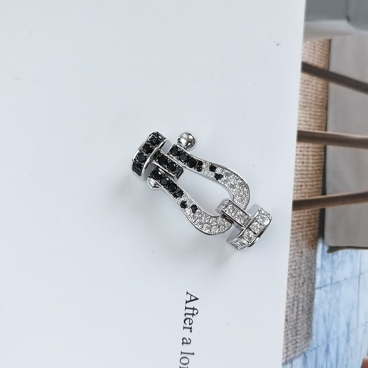 [Polaidi Jewelry]FORCE LARGE HORSESHOE BLACK WHITE DIAMOND BRACELET SILVER