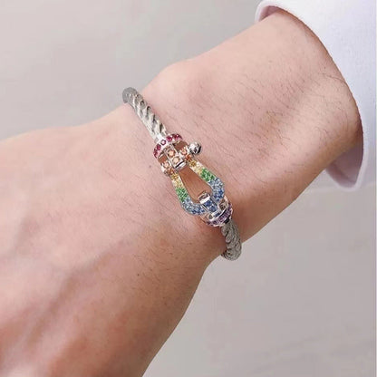 [：Polaidi Jewelry]FORC LARGE HORSESHOE  COLORED DIAMOND BRACELET SILVER