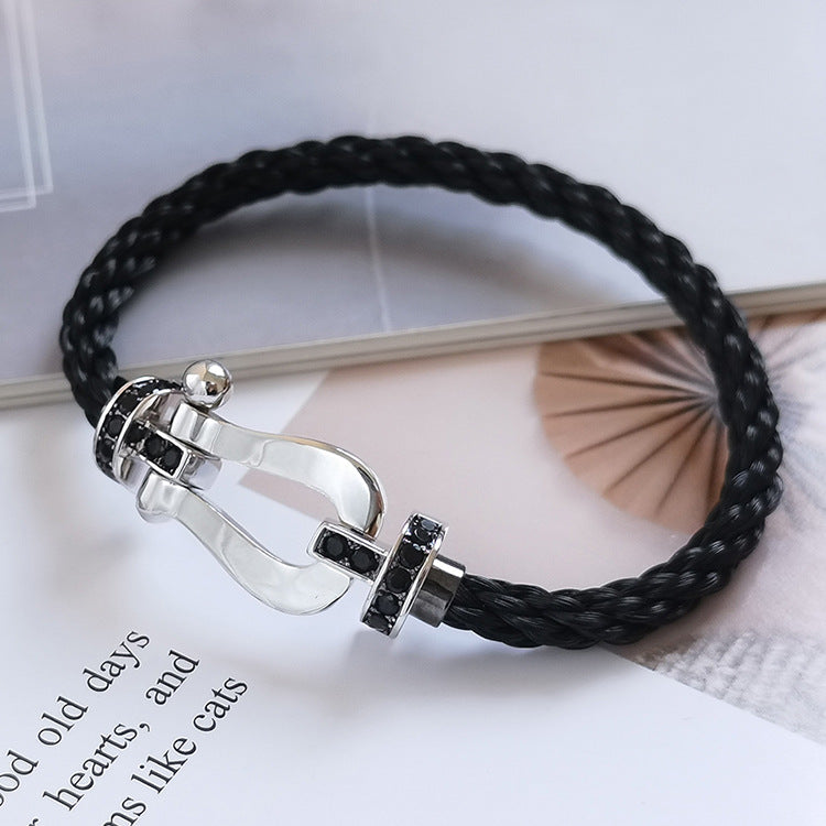 [Polaidi Jewelry]FORCE LARGE HORSESHOE BLACK DIAMOND BRACELET SILVER