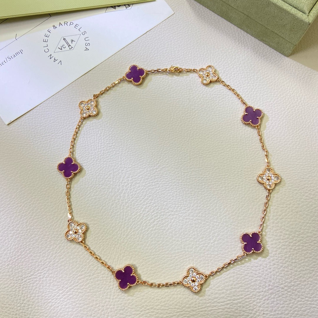 [Polaidi Jewelry]CLOVER 10 MOTIFS  PURPLE VIOLET DIAMOND NECKLACE
