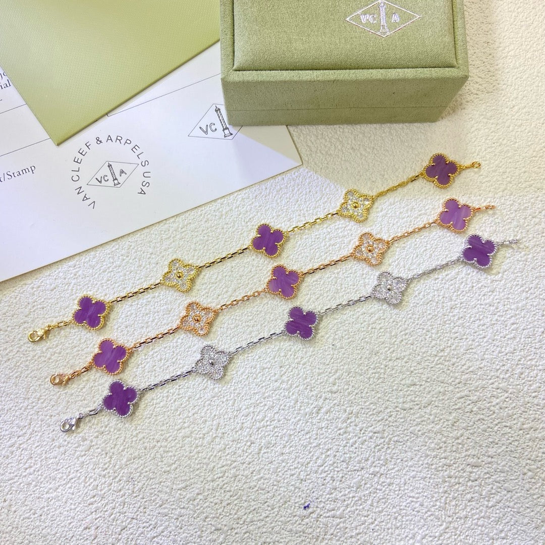 [Polaidi Jewelry]CLOVER  5 MOTIFS  PURPLE VIOLET DIAMOND BRACELET