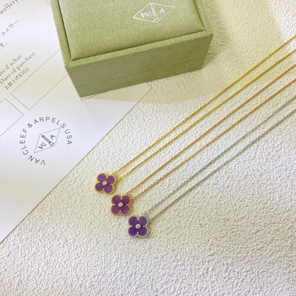 [Polaidi Jewelry]CLOVER 15MM DIAMOND  PURPLE VIOLET NECKLACE