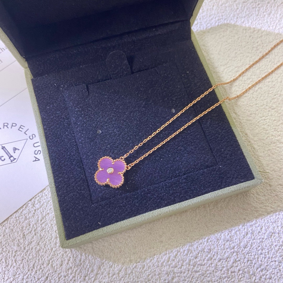 [Polaidi Jewelry]CLOVER 15MM DIAMOND  PURPLE VIOLET NECKLACE