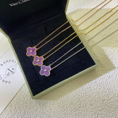 [Polaidi Jewelry]CLOVER 15MM DIAMOND  PURPLE VIOLET NECKLACE