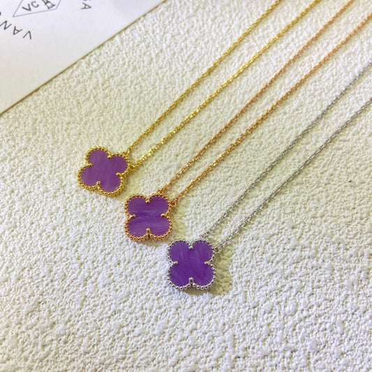 [Polaidi Jewelry]CLOVER 15MM  PURPLE VIOLET NECKLACE