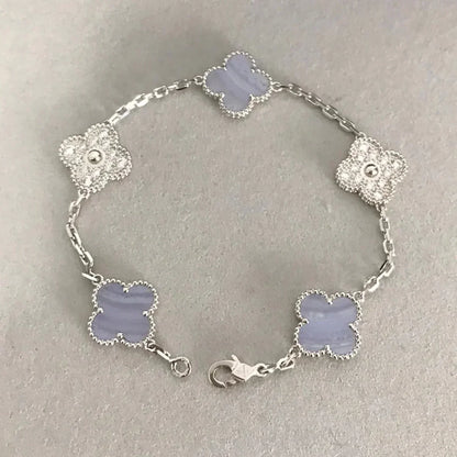 [：Polaidi Jewelry]CLOVER  5 MOTIF DIAMOND PURPLE CHALCEDONY BRACELET SILVER