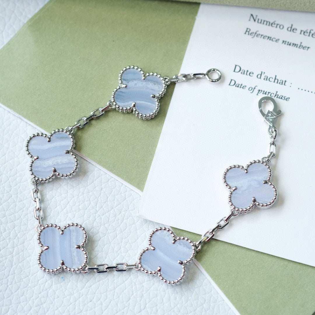 [：Polaidi Jewelry]CLOVER  5 MOTIF PURPLE CHALCEDONY BRACELET SILVER