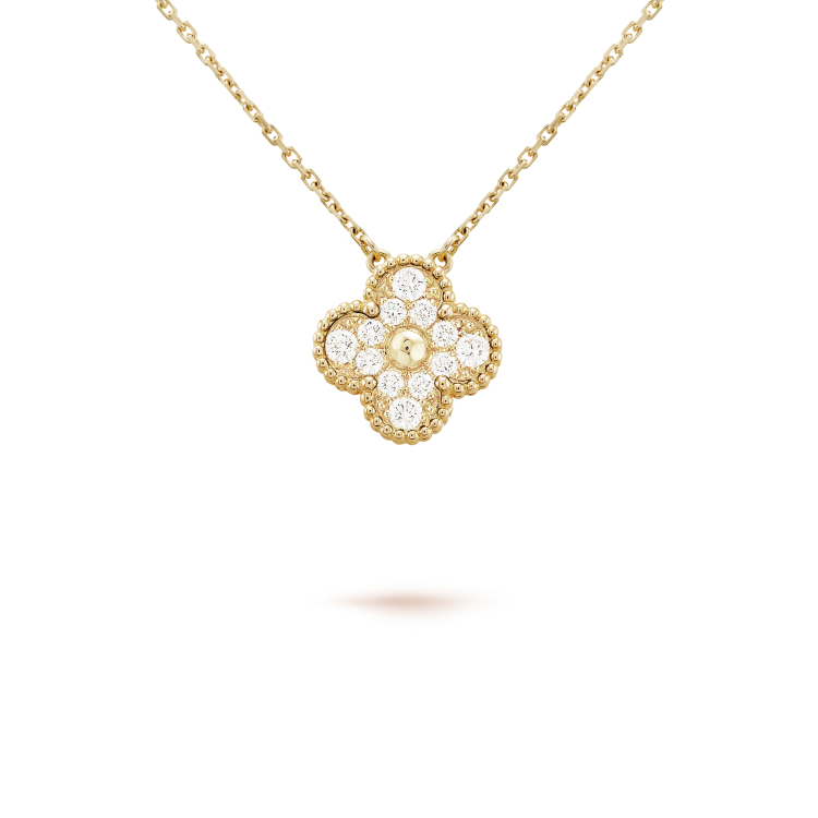 [：Polaidi Jewelry]CLOVER 15MM DIAMOND SINGLE FLOWER NECKLACE