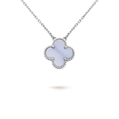 [Polaidi Jewelry]CLOVER 15MM BLUE CHALCEDONY NECKLACE SILVER