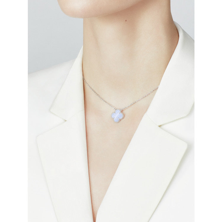 [Polaidi Jewelry]CLOVER 15MM BLUE CHALCEDONY NECKLACE SILVER