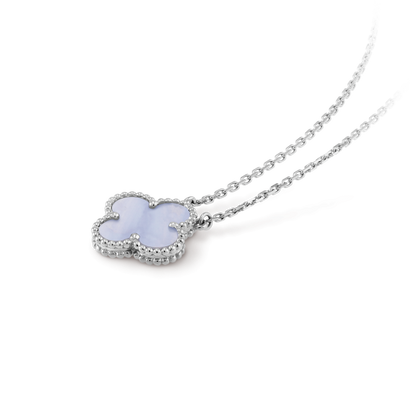 [Polaidi Jewelry]CLOVER 15MM BLUE CHALCEDONY NECKLACE SILVER