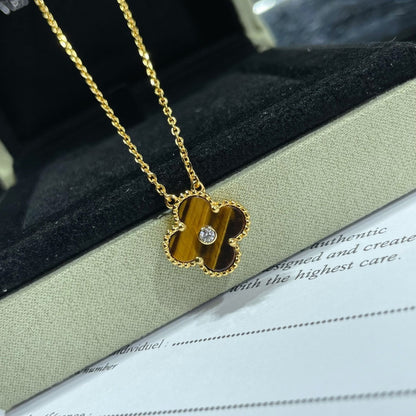[：Polaidi Jewelry]CLOVER 15MM DIAMOND AND YELLOW TIGER'S EYE AGATE necklace