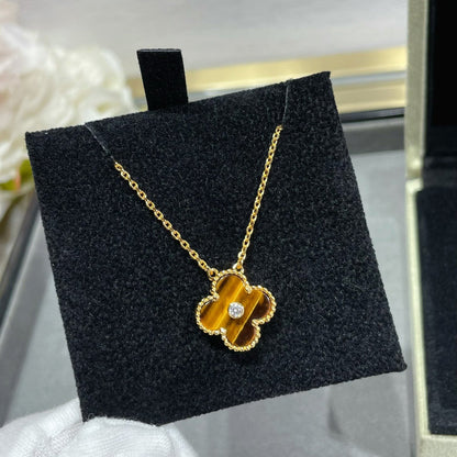 [Polaidi Jewelry]CLOVER 15MM DIAMOND AND YELLOW TIGER'S EYE AGATE necklace