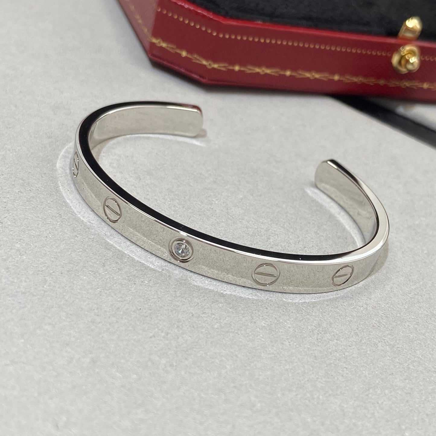[：Polaidi Jewelry]LOVE BRACELET 6.1MM 1 DIAMOND OPEN CUFF
