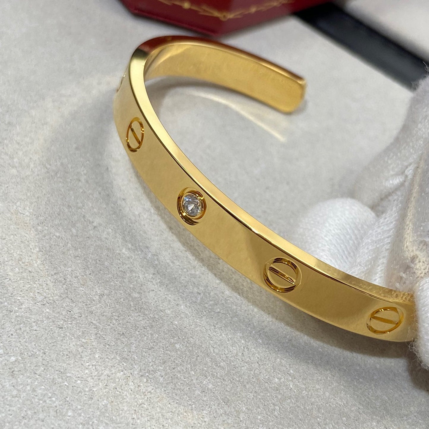 [：Polaidi Jewelry]LOVE BRACELET 6.1MM 1 DIAMOND OPEN CUFF