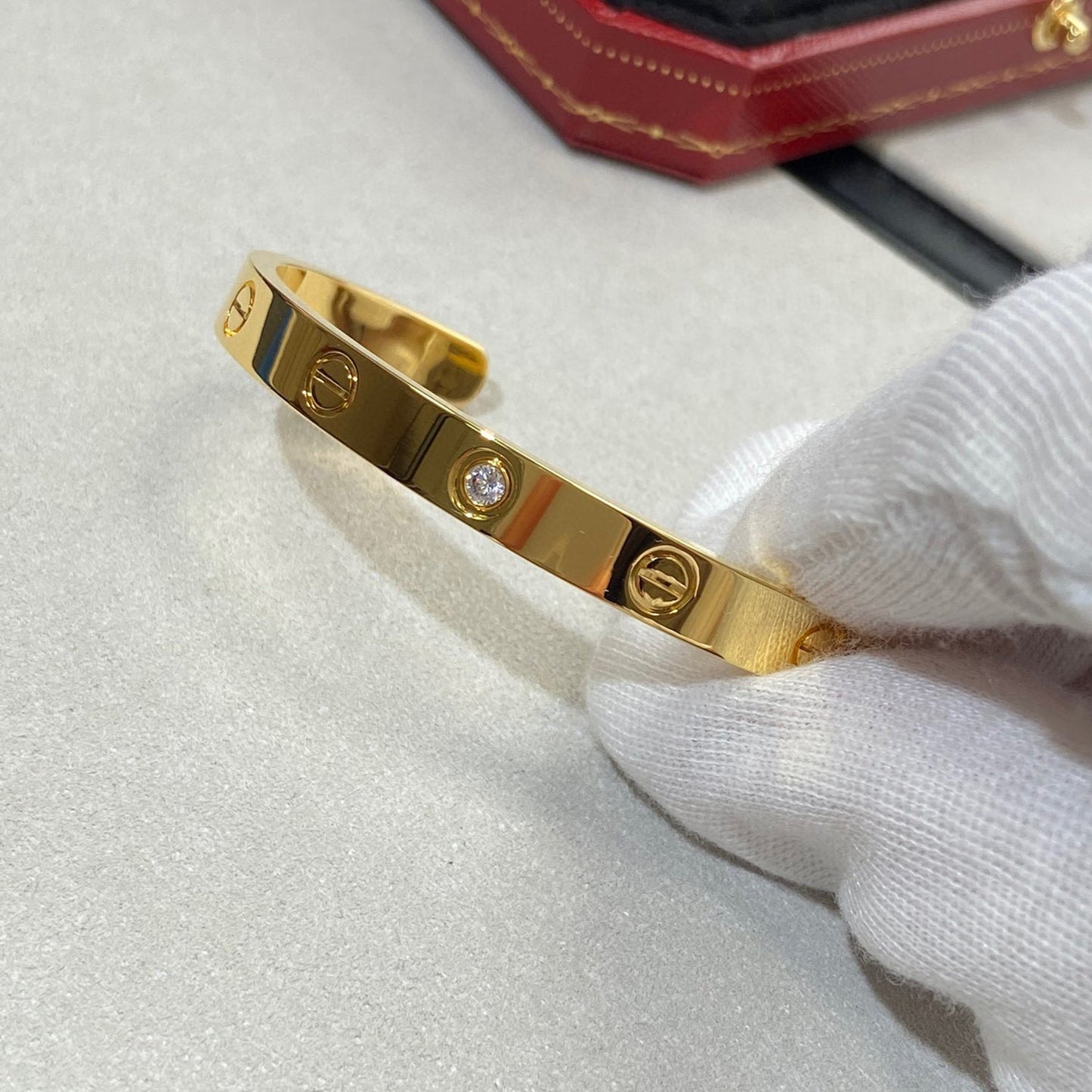 [Polaidi Jewelry]LOVE BRACELET 6.1MM 1 DIAMOND OPEN CUFF