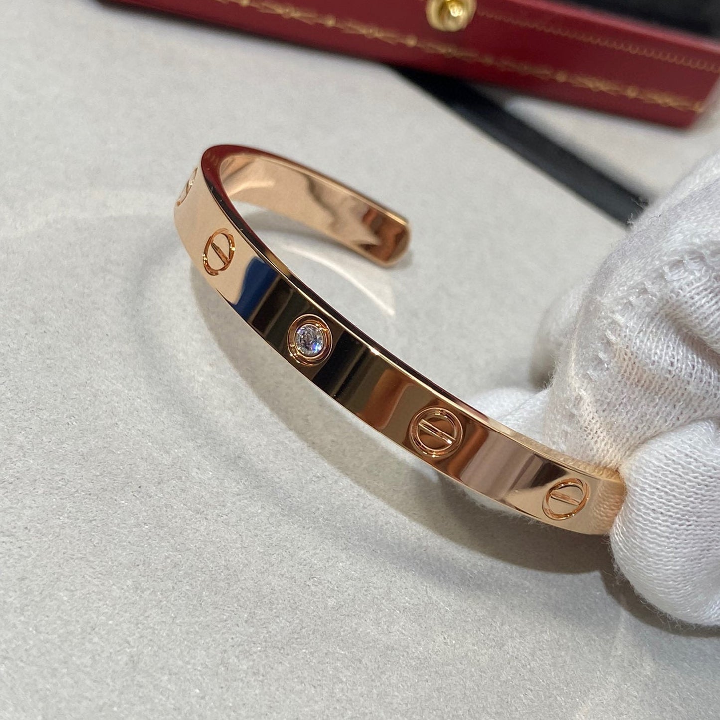 [：Polaidi Jewelry]LOVE BRACELET 6.1MM 1 DIAMOND OPEN CUFF
