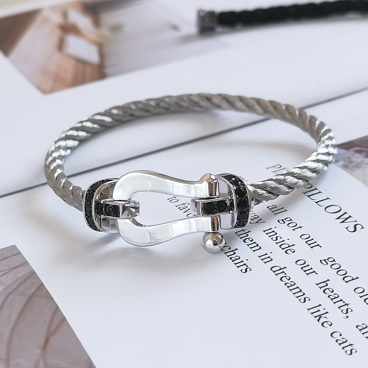 [：Polaidi Jewelry]FORCE LARGE HORSESHOE BLACK DIAMOND BRACELET SILVER