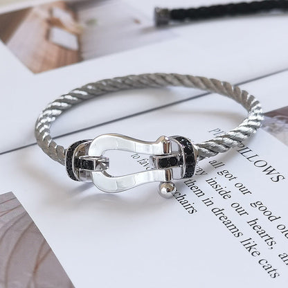 [：Polaidi Jewelry]FORCE LARGE HORSESHOE BLACK DIAMOND BRACELET SILVER