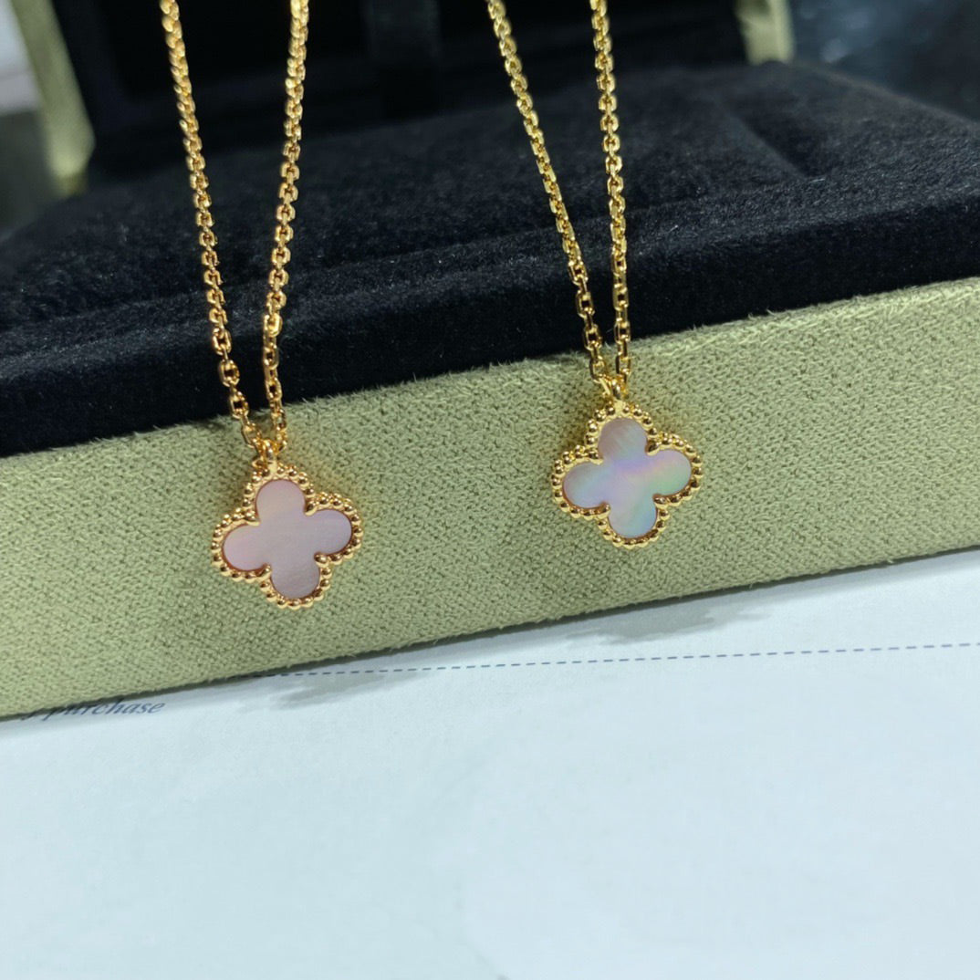 [Polaidi Jewelry]CLOVER 15MM PINK MOTHER-OF-PEARL SINGLE FLOWER NECKLACE