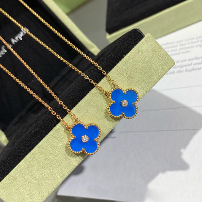 [Polaidi Jewelry]CLOVER 15MM DIAMOND AND BLUE AGATE NECKLACE