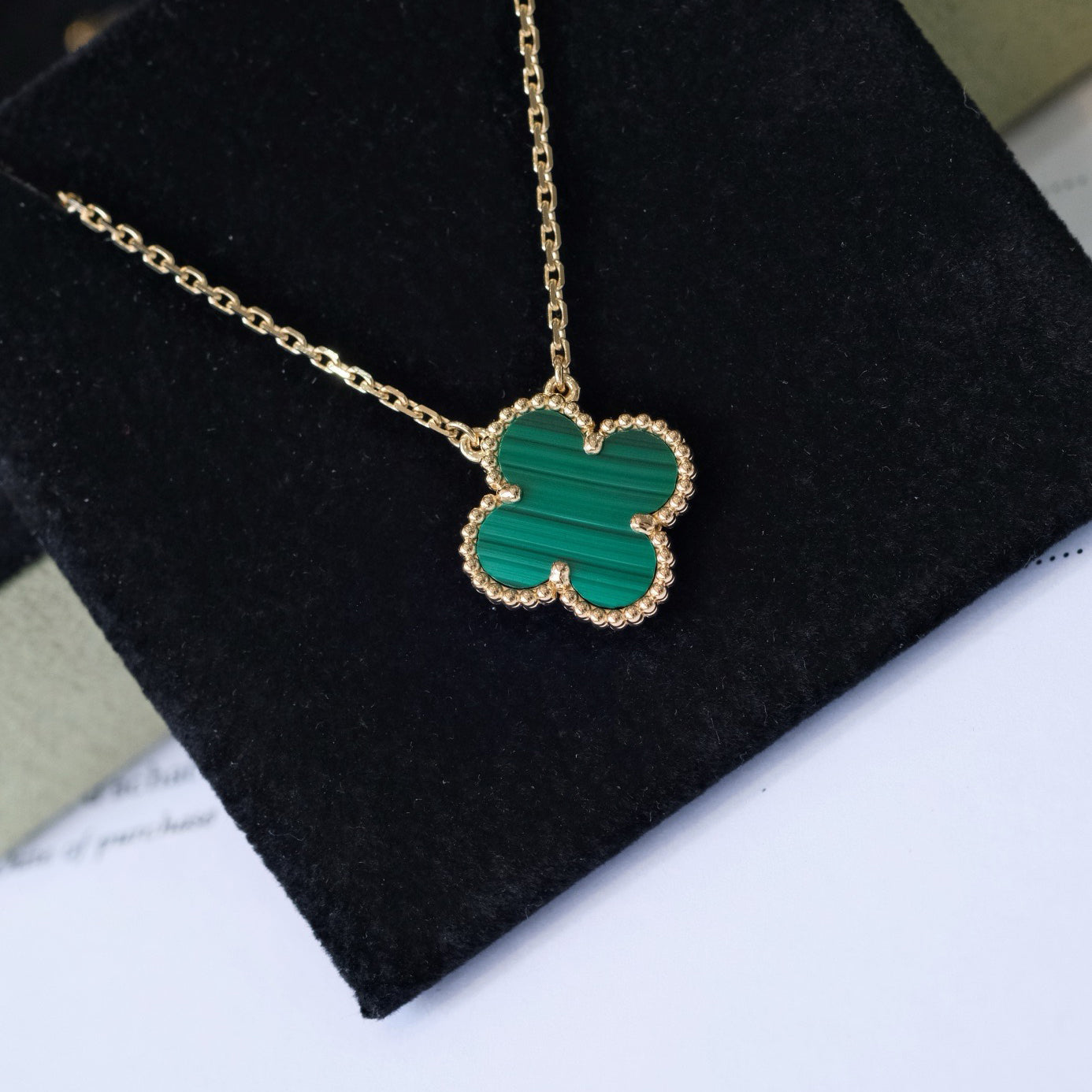 [Polaidi Jewelry]CLOVER 15MM MALACHITE SINGLE FLOWER  NECKLACE