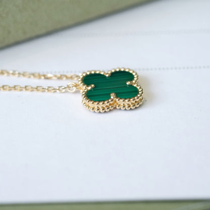 [Polaidi Jewelry]CLOVER 15MM MALACHITE SINGLE FLOWER  NECKLACE