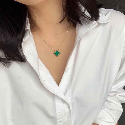 [Polaidi Jewelry]CLOVER 15MM MALACHITE SINGLE FLOWER  NECKLACE