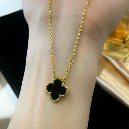 [Polaidi Jewelry]CLOVER 15MM BLACK ONYX SINGLE FLOWER NECKLACE