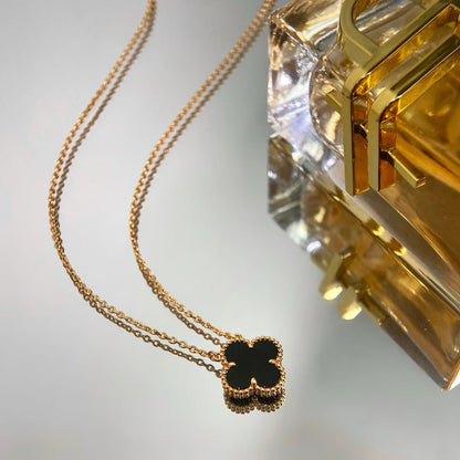 [：Polaidi Jewelry]CLOVER 15MM BLACK ONYX SINGLE FLOWER NECKLACE
