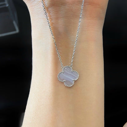 [Polaidi Jewelry]CLOVER 15MM BLUE CHALCEDONY NECKLACE SILVER